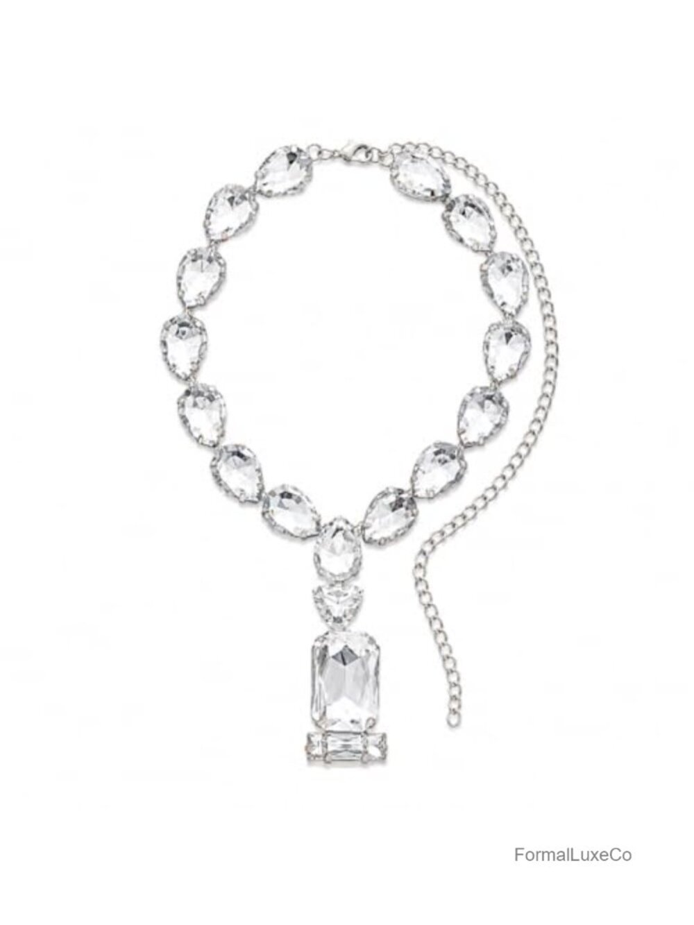 Crystal Rhinestone Choker Necklace with Rectangle Pendant Adjustable Iron